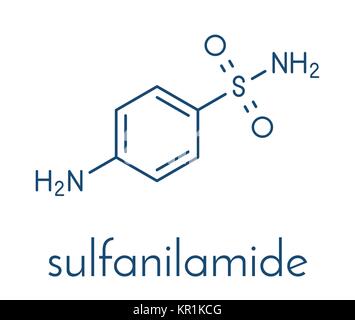 Sulfonamide Sulfanilamide (sulphanilamide) antiobiotic molécule. L'un des premiers antibiotiques découverts. Formule topologique. Illustration de Vecteur