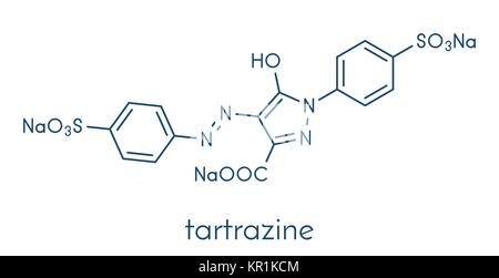 La tartrazine (E102), colorant alimentaire molécule. Colorant azoïque jaune utilisé dans les produits alimentaires, les boissons, les produits pharmaceutiques, etc. allergéniques. Formule topologique. Illustration de Vecteur