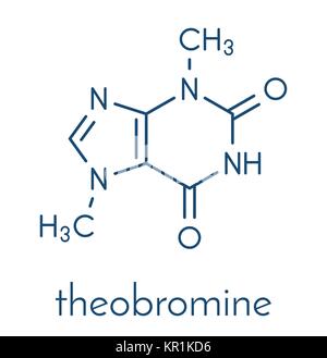 La théobromine (xantheose) molécule alcaloïde de chocolat. Présente dans le cacao, le thé, etc. Aussi utilisé comme médicament. Formule topologique. Illustration de Vecteur