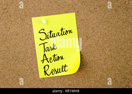STAR comme Situation, tâche, Action, Résultat écrit sur du papier jaune note Banque D'Images