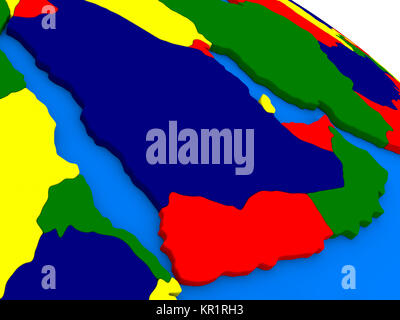 La péninsule arabe coloré sur globe 3D Banque D'Images