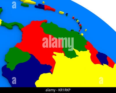 La Colombie et le Venezuela on colorful globe 3D Banque D'Images