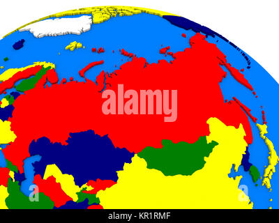 La Russie sur globe 3D colorée Banque D'Images