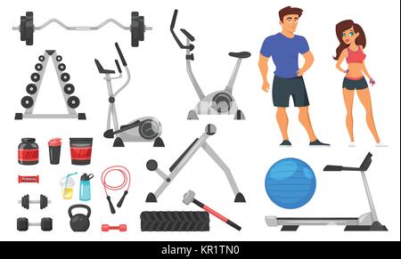 Nutrition sportive, de l'équipement et de caractères Illustration de Vecteur