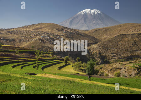 Jardin de l'Inca et actif volcan Misti, Arequipa, Pérou Banque D'Images