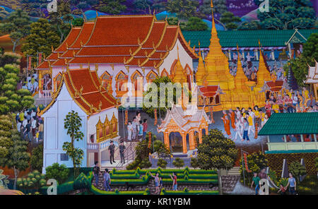 Peinture murale d'origine Thai festival bouddhiste thaï Banque D'Images