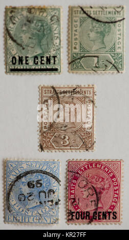 Timbres d'anciennes colonies britanniques en Asie du sud-est (Établissements des détroits) Banque D'Images