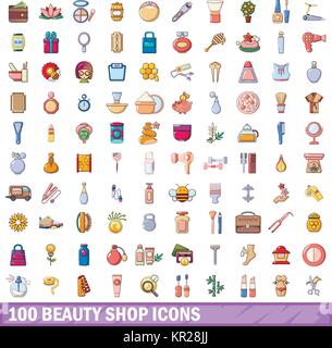 100 Institut de beauté icons set, cartoon style Illustration de Vecteur