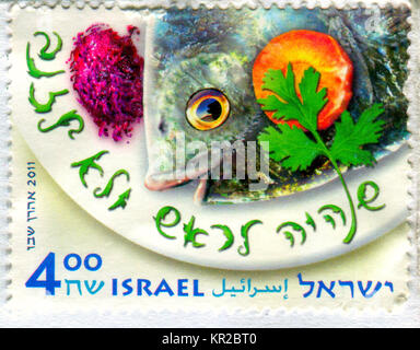 GOMEL, BÉLARUS, 17 décembre 2017, de timbres en Israël montre image du poisson, circa 2011. Banque D'Images