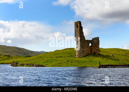 Ruines du château de l'Assynt de MacLeods, Ardvreck Castle à Loch Assynt, Sutherland, Highlands, Ecosse, Grande-Bretagne Banque D'Images