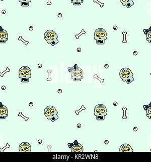 Tête de zombie cartoon cute couple seamless pattern. Illustration de Vecteur