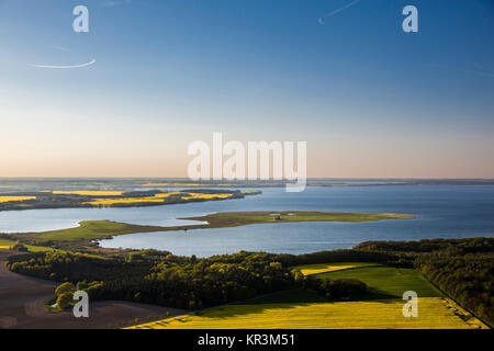 Vue de Ludorf Müritz Ludorf, sur la péninsule, arrière grand Schwerin, réserve naturelle avec une Biostation, Mecklenburg Lake District, Mecklenburg Lake Dis Banque D'Images