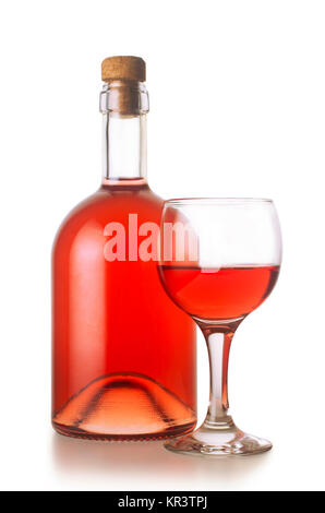Petite bouteille de vin en verre rose avec Banque D'Images