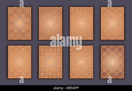 Jeu de cartes avec éléments décoratifs dentelle mosaïque arrière-plan. Les Indiens asiatiques bannières ornées d'Orient Illustration de Vecteur