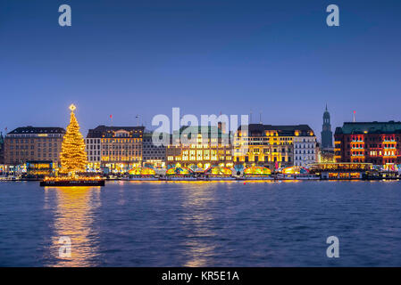 Sapin de noël à l'Alster fois sur l'intérieur de l'Alster à Hambourg, Allemagne, Europe, Alstertanne zur Weihnachtszeit auf der à Hambourg Binnenalster, Deut Banque D'Images