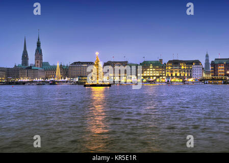 Sapin de noël à l'Alster fois sur l'intérieur de l'Alster à Hambourg, Allemagne, Europe, Alstertanne zur Weihnachtszeit auf der à Hambourg Binnenalster, Deut Banque D'Images