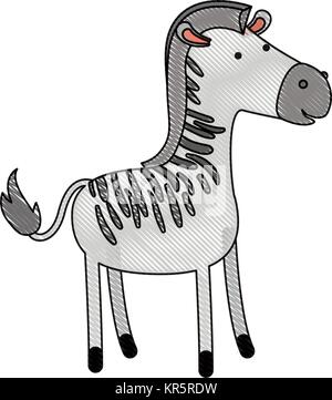 Zebra cartoon dans crayon de couleur d'ossature avec contour noir Illustration de Vecteur