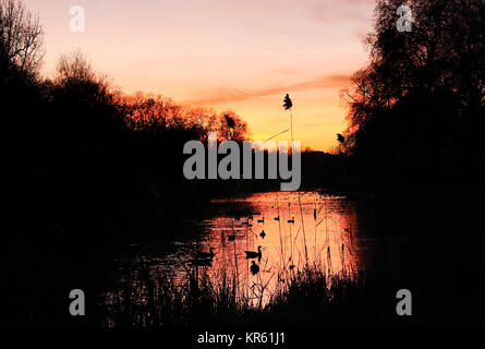 Londres, Royaume-Uni. Dec 18, 2017. Coucher de soleil sur le lac de St James' Park, Londres, le lundi 18 décembre 2017 Crédit : KEITH MAYHEW/Alamy Live News Banque D'Images