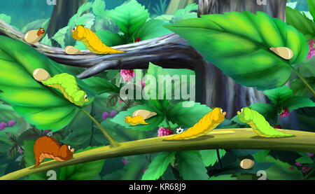 Les chenilles de belles ondulations sur un arbre image couleur Banque D'Images