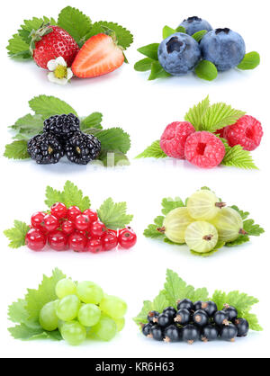 Collection de petits fruits rouges Fraises Framboises Bleuets Raisins Raisins de Corinthe exemptés cut Banque D'Images