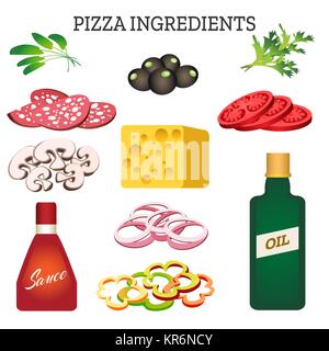 Ensemble de différents ingrédients pour la pizza. Vector illustration. Illustration de Vecteur