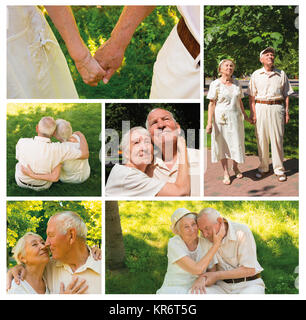 Le vieux couple heureux à l'été, lors d'une promenade Banque D'Images