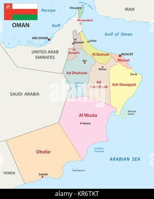 Oman carte vectorielle administrative et politique avec le drapeau Illustration de Vecteur