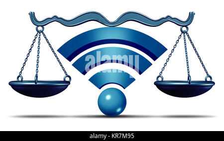 Symbole de la neutralité du Net ou ouvrez internet wifi comme une échelle de la justice avec le texte comme une métaphore en ligne pour les normes dans l'accès au numérique en ligne. Banque D'Images