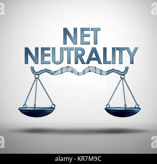 La neutralité du Net ou ouvert symbole internet comme une échelle de la justice avec le texte comme une métaphore en ligne pour les normes dans l'accès à du contenu numérique en ligne. Banque D'Images