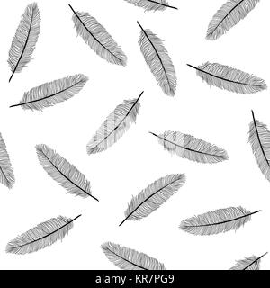 Des plumes d'oiseau. Motif transparent noir et blanc. Vintage background. Les plumes à la main isolé sur fond blanc. La main de l'art. Illustration de Vecteur