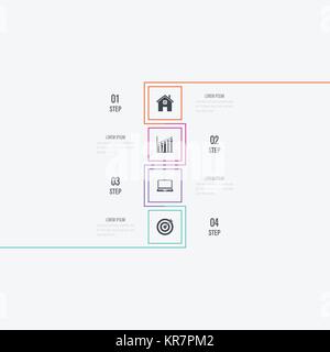 Modèle d'affaires des infographies 4 étapes avec square Illustration de Vecteur