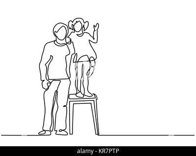 Père avec petite fille debout sur un tabouret Illustration de Vecteur