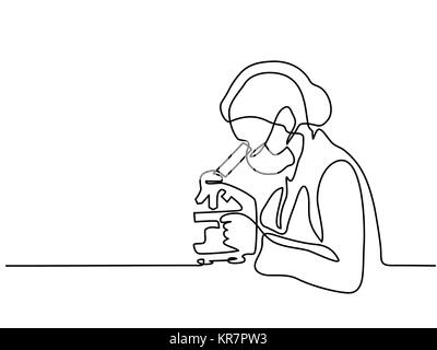 Femme scientifique à l'intermédiaire de microscope Illustration de Vecteur