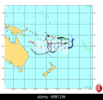 La saison des cyclones tropicaux de l'hémisphère sud à partir de l'automne 2015 au printemps 2016. Est l'objet d'un suivi 11 cyclones tropicaux dans le sud de l'océan Pacifique. Banque D'Images