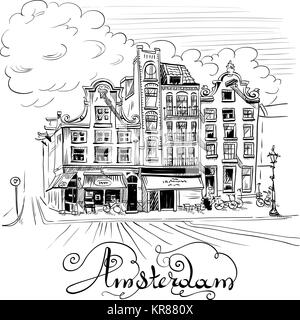 Vue sur la ville de vecteur d'un canal à Amsterdam Banque D'Images