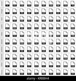 Définir les types de fichiers d'icônes dans le style plate Banque D'Images