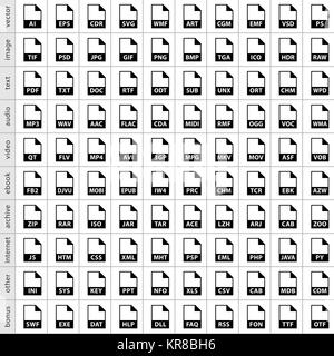 Définir les types de fichiers d'icônes dans le style plate Banque D'Images