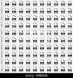 Définir les types de fichiers d'icônes dans le style plate Banque D'Images