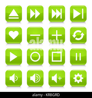 Media sign vert icône carré arrondi bouton web Banque D'Images