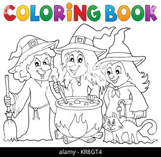 Livre de coloriage trois sorcières thème 1 Banque D'Images