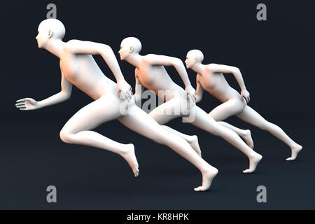 Trois coureurs en compétition. Rendu 3D Illustration. Banque D'Images