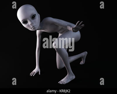 Le rendu 3D d'un étranger accroupi. Banque D'Images