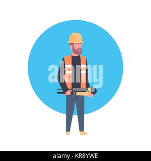 Construction Worker Wearing Helmet Icône Builder Illustration de Vecteur