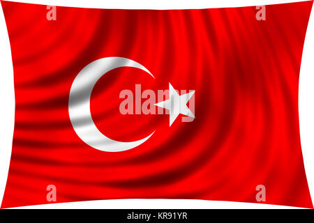 Drapeau de la Turquie dans le vent isolated on white Banque D'Images