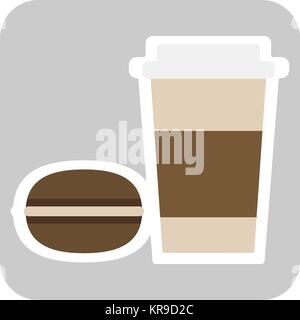 Couple parfait super mignon avec cartoon tasse à café et le macaron. Smiley dessiné à la main des personnages romantiques. Illustration de Vecteur