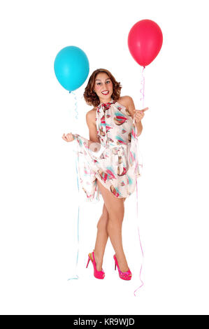 Femme heureuse avec le ballon. Banque D'Images