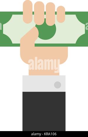 Main tenant de l'argent ou d'argent dans la main. La main avec de l'argent ou donner de l'argent main dans télévision style. Illustration de Vecteur