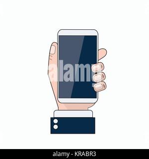 Business Man Hand Holding Cell Smart Phone ligne fine Design Illustration de Vecteur