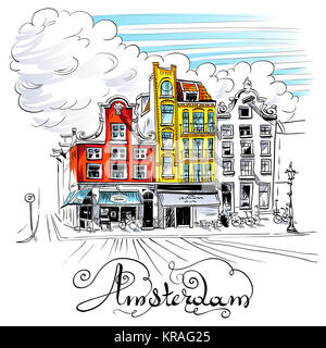 Vue sur la ville de vecteur d'un canal à Amsterdam Banque D'Images