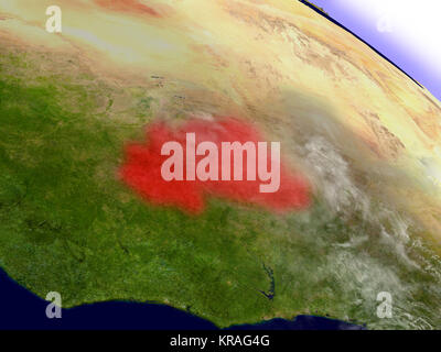 Le Burkina Faso à partir de l'espace en surbrillance rouge Banque D'Images